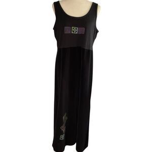 Vintage Blue Cactus Black Sleeveless Tank Jersey Top Velvet Skirt Maxi Size L